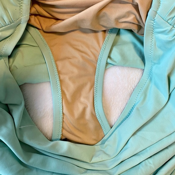 J. Crew Skirted Twist Top Ruched Bandeau Seafoam Swimsuit - Picture 12 of 15